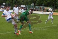 Landesliga 2015/16 - Relegation - SV Manching - SC Kirchheim - Daniel Schachtner grün Manching mit der Flanke zum 1:0 Führungstreffer durch Maritato Claudio grün Manching - Tor - Jubel - Foto: Jürgen Meyer
