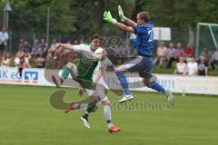 Landesliga 2015/16 - Relegation - SV Manching - SC Kirchheim - Geyer Christopher grün Manching mit der Chance zum 1:0 Führungstreffer - Franz Michael Torwart Kirchheim - Foto: Jürgen Meyer