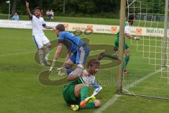 Landesliga 2015/16 - Relegation - SV Manching - SC Kirchheim - Der 1:0 Führungstreffer durch Maritato Claudio grün Manching - Tor - Jubel - Franz Michael Torwart Kirchheim - Foto: Jürgen Meyer