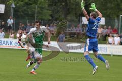 Landesliga 2015/16 - Relegation - SV Manching - SC Kirchheim - Geyer Christopher grün Manching mit der Chance zum 1:0 Führungstreffer - Franz Michael Torwart Kirchheim - Foto: Jürgen Meyer