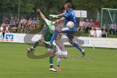 Landesliga 2015/16 - Relegation - SV Manching - SC Kirchheim - Geyer Christopher grün Manching mit der Chance zum 1:0 Führungstreffer - Franz Michael Torwart Kirchheim - Foto: Jürgen Meyer