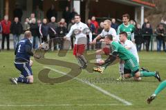 BzL Niederbayern West - Saison 2016/17 -  TV Aiglsbach - FC Ergolding - Michael Hanglberger Torwart Ergolding - Manfred Gröber Aiglsbach trifft zum 1:1 Ausgleichstreffer - Foto: Jürgen Meyer