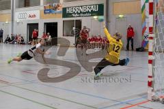 Handball Damen HG Ingolstadt - VFL Günzburg -Melanie Pöschmann #10 beim Strafwurf - Lisa Gresselbacher #12 Torhüterin Günzburg -  Foto: Jürgen Meyer