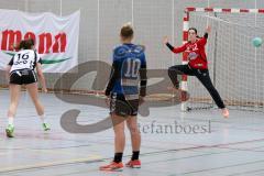 Handball Damen - Landesliga Nord - HG Ingolstadt - HC Sulzbach Rosenberg - Dominique Bittl #12 rot Torwart Ingolstadt - Stefanie Häckle #16 weiss Sulzbach beim 7 Meter - Foto: Jürgen Meyer