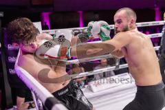 Gladiator Fight Night 6; Festsaal Ingolstadt; Deutsche Meisterschaft Mittelgewicht K1 WKU; Albijon Morina gegen Amin Farmi (mit Bart). Morina gewinnt nach Punkten