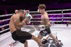 Gladiator Fight Night 6; Festsaal Ingolstadt; Deutsche Meisterschaft Mittelgewicht K1 WKU; Albijon Morina gegen Amin Farmi (mit Bart). Morina gewinnt nach Punkten