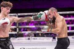 Gladiator Fight Night 6; Festsaal Ingolstadt; Deutsche Meisterschaft Mittelgewicht K1 WKU; Albijon Morina gegen Amin Farmi (mit Bart). Morina gewinnt nach Punkten