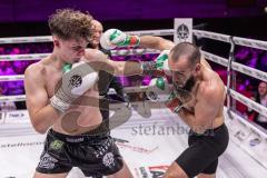 Gladiator Fight Night 6; Festsaal Ingolstadt; Deutsche Meisterschaft Mittelgewicht K1 WKU; Albijon Morina gegen Amin Farmi (mit Bart). Morina gewinnt nach Punkten