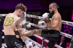 Gladiator Fight Night 6; Festsaal Ingolstadt; Deutsche Meisterschaft Mittelgewicht K1 WKU; Albijon Morina gegen Amin Farmi (mit Bart). Morina gewinnt nach Punkten