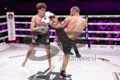 Gladiator Fight Night 6; Festsaal Ingolstadt; Deutsche Meisterschaft Mittelgewicht K1 WKU; Albijon Morina gegen Amin Farmi (mit Bart). Morina gewinnt nach Punkten