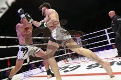 Gladiator Fightnight 3 - K1 Kickboxen - Weltmeisterschaft, Männer bis 83 kg, Avdili Burhan (Ingolstadt, weiß-orange Hose) gegen David Meduna (Tschechien, weiße Hose), Sieger KO 4. Runde Burhan Avdili