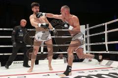 Gladiator Fightnight 3 - K1 Kickboxen - Weltmeisterschaft, Männer bis 83 kg, Avdili Burhan (Ingolstadt, weiß-orange Hose) gegen David Meduna (Tschechien, weiße Hose), Sieger KO 4. Runde Burhan Avdili