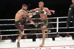 Gladiator Fightnight 3 - K1 Kickboxen - Deutsche Meisterschaft, Männer bis 70 kg, Egzon Gashi (Ingolstadt, schwarze Hose) gegen Murat Inan (Überlingen, schwarz-grüne Hose), Sieger Abbruch 3. Runde Murat Inan