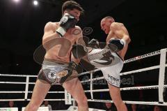 Gladiator Fightnight 3 - K1 Kickboxen - Weltmeisterschaft, Männer bis 83 kg, Avdili Burhan (Ingolstadt, weiß-orange Hose) gegen David Meduna (Tschechien, weiße Hose), Sieger KO 4. Runde Burhan Avdili