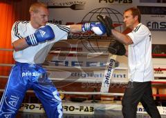 Pressetraining - Jens Lintow Abschiedskampf - EM Johannes Wolf mit Trainer Peter Luzny