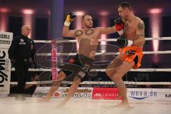 Kickboxen - Thaiboxen - Stekos Fight Night - WKU Weltmeisterschaft (5 x 3 min.) Thaiboxen K1 - 76 kg - Dardan Morina (GER) vs. Michal Halada (SVK) - Dardan Morina wird von Michal Halada von den Beinen geholt