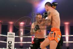 Kickboxen - Thaiboxen - Stekos Fight Night - WKU Weltmeisterschaft (5 x 3 min.) Thaiboxen K1 - 76 kg - Dardan Morina (GER) vs. Michal Halada (SVK) - Dardan Morina verbissen