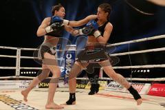 Steko´s Fight Night - ran Boxen - WKU Weltmeisterschaft Kickboxen Lowkick bis 62,5 kg - Titelverteidigerin Marie Lang (München) gegen Elna Nielsson (Schweden) weiss-schwarze Hose