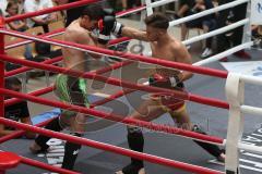 Kickboxen - Deutsche Meisterschaft Pro Amateure Jugend K1-70 Kg - rote Hose Vass Christopher vom Kickboxtempel Ingolstadt - grüne Hose Safaridis Kostas von Kampfschule Sparte München - Foto: Jürgen Meyer