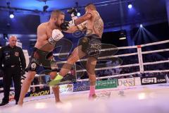 Stekos Fight Night - Postpalast - Kickboxen - Boxen - K1 - WKU Weltmeisterschaft Thaiboxen - Titelverteidiger Dardan David Morina (GER) weisse Handschuhe gegen Kamon Chetphaophan (THA), schwarze Handschuhe, Sieger Morina