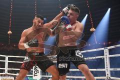 Stekos Fight Night 2018 - Kickboxen - Weltmeisterschaft - Thaiboxen, WKU Verband, bis 95 kg, Michael Smilok (GER) gegen Herausforderer Enver Sljiver (SUI), Sieger durch KO Michael Smolik, Michael Smolik rechts