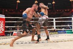 Stekos Fight Night 2018 - Kickboxen - Weltmeisterschaft - WKU Weltmeisterschaft Thaiboxen bis 76 kg, David Dardan Morina (GER) gegen Christian Guiderdone (ITA), Punktsieger Morina, Dardan Morina schwarze Hose