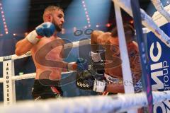 Stekos Fight Night 2018 - Kickboxen - Weltmeisterschaft - WKU Weltmeisterschaft Thaiboxen bis 76 kg, David Dardan Morina (GER) gegen Christian Guiderdone (ITA), Punktsieger Morina, Dardan Morina schwarze Hose