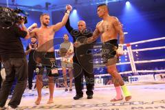 Stekos Fight Night - Postpalast - Kickboxen - Boxen - K1 - WKU Weltmeisterschaft Thaiboxen - Titelverteidiger Dardan David Morina (GER) weisse Handschuhe gegen Kamon Chetphaophan (THA), schwarze Handschuhe, Sieger Morina