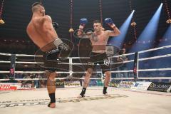 Stekos Fight Night 2018 - Kickboxen - Weltmeisterschaft - Thaiboxen, WKU Verband, bis 95 kg, Michael Smilok (GER) gegen Herausforderer Enver Sljiver (SUI), Sieger durch KO Michael Smolik, Michael Smolik rechts