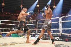 Stekos Fight Night 2018 - Kickboxen - Weltmeisterschaft - WKU Weltmeisterschaft Thaiboxen bis 76 kg, David Dardan Morina (GER) gegen Christian Guiderdone (ITA), Punktsieger Morina, Dardan Morina schwarze Hose