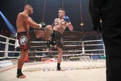 Stekos Fight Night 2018 - Kickboxen - Weltmeisterschaft - Thaiboxen, WKU Verband, bis 95 kg, Michael Smilok (GER) gegen Herausforderer Enver Sljiver (SUI), Sieger durch KO Michael Smolik, Michael Smolik rechts