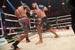 Stekos Fight Night 2018 - Kickboxen - Weltmeisterschaft - WKU Weltmeisterschaft Thaiboxen bis 76 kg, David Dardan Morina (GER) gegen Christian Guiderdone (ITA), Punktsieger Morina, Dardan Morina schwarze Hose