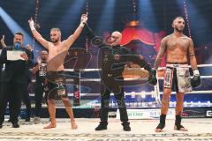 Stekos Fight Night 2018 - Kickboxen - Weltmeisterschaft - WKU Weltmeisterschaft Thaiboxen bis 76 kg, David Dardan Morina (GER) gegen Christian Guiderdone (ITA), Punktsieger Morina, Dardan Morina schwarze Hose