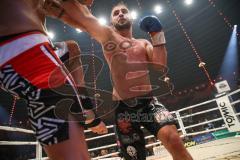 Stekos Fight Night 2018 - Kickboxen - Weltmeisterschaft - WKU Weltmeisterschaft Thaiboxen bis 76 kg, David Dardan Morina (GER) gegen Christian Guiderdone (ITA), Punktsieger Morina, Dardan Morina schwarze Hose