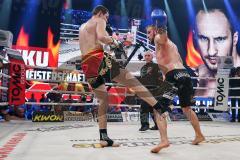 Steko´s Fight Night - WKU Weltmeisterschaft - K1, bis 76 Kg, Titelverteidiger Dardan Morina (Ingolstadt, schwarze Hose) gegen Vladimir Konsky (SVK, schwarz-rote Hose), Sieger Dardan Morina nach Punkten