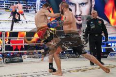 Steko´s Fight Night - WKU Weltmeisterschaft - K1, bis 76 Kg, Titelverteidiger Dardan Morina (Ingolstadt, schwarze Hose) gegen Vladimir Konsky (SVK, schwarz-rote Hose), Sieger Dardan Morina nach Punkten