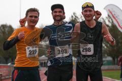 Lifepark Max Ingolstadt - 3. Donaudammlauf - 1. Lauf des Sport IN Laufcups 2023 - 3. Sieger Nr. 227 Muck Sebastian ( Sport IN Lauftreff) links - 2. Sieger Nr. 298 Ostermeir Lukas (SC Delphin Ingolstadt) rechts - 1. Sieger - Nr.393 Christopher von Stelzer 