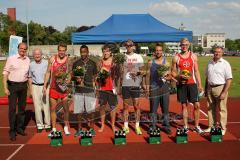 Meet-IN - Leichtathletik - Von links Gerhard Bonschab - Sepp Misslbeck - Karsten Dilla - Raphael Holzdeppe - Tom Konrad - Fabian Schulze - Kascy Burlingham - Daniel Spiegelhoff - Peter Karmann - Foto: Jürgen Meyer