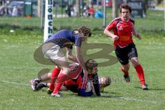 Rugby - Ingolstadt Baboons - Bamberg - mitte rot am Ball Oliver Barth Baboons Ingolstadt - rechts rot baboons Ingolstadt Yona Kutcik - Foto: Jürgen Meyer