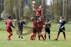 Rugby - Ingolstadt Baboons - Bamberg - mitte hoch #3 rot Baboons Ingolstadt Niklas Kaltenbeck - links rot Baboons Ingolstadt Daniel Hrubesch - rechts rot Baboons Ingolstadt Sebastian Bohmann - #9 rot Baboons Ingolstadt Oliver Barth - Foto: Jürgen Meyer