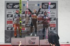 68. Vierschanzentournee 2019/2020 - Oberstdorf Auftaktspringen - Erster Platz Ryoyu Kobayashi JPN Jubel Finale, links Karl Geiger GER Zweiter, rechts Dritter David Kubacki POL