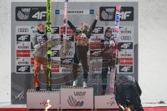 68. Vierschanzentournee 2019/2020 - Oberstdorf Auftaktspringen - Erster Platz Ryoyu Kobayashi JPN Jubel Finale, links Karl Geiger GER Zweiter, rechts Dritter David Kubacki POL