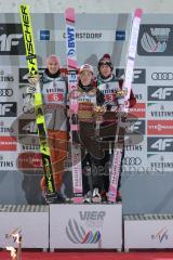 68. Vierschanzentournee 2019/2020 - Oberstdorf Auftaktspringen - Erster Platz Ryoyu Kobayashi JPN Jubel Finale, links Karl Geiger GER Zweiter, rechts Dritter David Kubacki POL