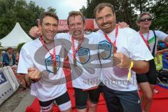 Triathlon Ingolstadt 2016 - Baggersee Ingolstadt - Bundestagsabgeordnete als Staffelteam Zeugen Seehovas, von links Radfahrer Stefan Müller, Läufer Reinhard Brandl, Schwimmer Florian Peter Hahn