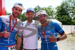 Triathlon Ingolstadt 2019 - Links Sebastian Mahr SC Delphin Ingolstadt mitte Patrick Langer zweimaliger Gewinner des Ironman Hawaii - rechts Markus Stöhr ESV Ingolstadt Positiv Fitness - Foto: Jürgen Meyer