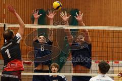 2023_11_25 - Landesliga - Saison 2023/24 - Volleyball - TV 1861 Ingolstadt - TSV Haunstetten -  - Schmitz Jonas #1 Haunstetten - Mühlbauer Andreas #8 Ingolstadt - Merz Mathias #2 Ingolstadt - Foto: Meyer Jürgen