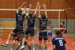 2023_11_25 - Landesliga - Saison 2023/24 - Volleyball - TV 1861 Ingolstadt - TSV Haunstetten -  - Duzak Niklas #20 Ingolstadt - Kühl Likas #13 Ingolstadt - Nothaft Paul #1 Ingolstadt - Langer Moritz  rot Haunstetten- XXXXX - Foto: Meyer Jürgen