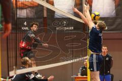 2023_11_25 - Landesliga - Saison 2023/24 - Volleyball - TV 1861 Ingolstadt - TSV Haunstetten -  - Nothaft Paul #1 Ingolstadt - Benn Florian rot Haunstetten - Foto: Meyer Jürgen