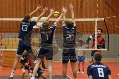 2023_11_25 - Landesliga - Saison 2023/24 - Volleyball - TV 1861 Ingolstadt - TSV Haunstetten -  - Duzak Niklas #20 Ingolstadt - Kühl Likas #13 Ingolstadt - Nothaft Paul #1 Ingolstadt - Langer Moritz  rot Haunstetten- XXXXX - Foto: Meyer Jürgen