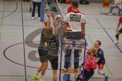 Volleyball - Saison 2026/27 - Donauholz Volleys Ingolstadt - SC Freising - Wasilewski Carl schwarz Donauholz Volleys #10 - Holcik Michal schwarz Donauholz Volleys #12 -  Blattenberger Johannes pink Freising #5 Foto: Meyer Jürgen